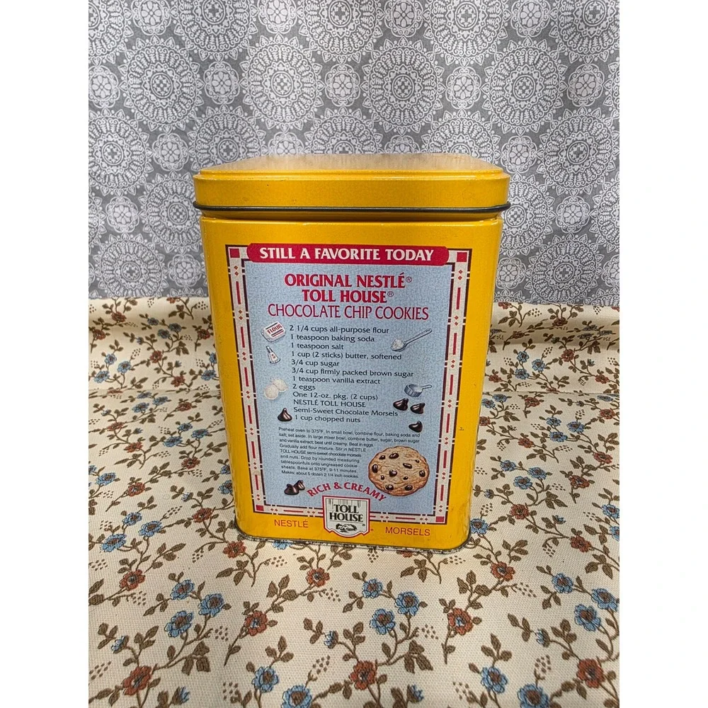 Vintage Nestle‎ Toll House Cookies Recipe Tin Can Yellow Kitchen Decor